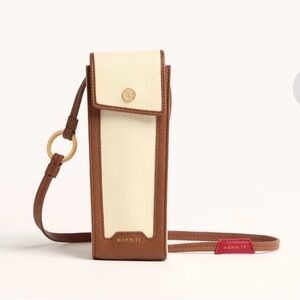 Hammitt Two-Tone Sunny Carrier Cream & Brown Leather Phone Crossbody